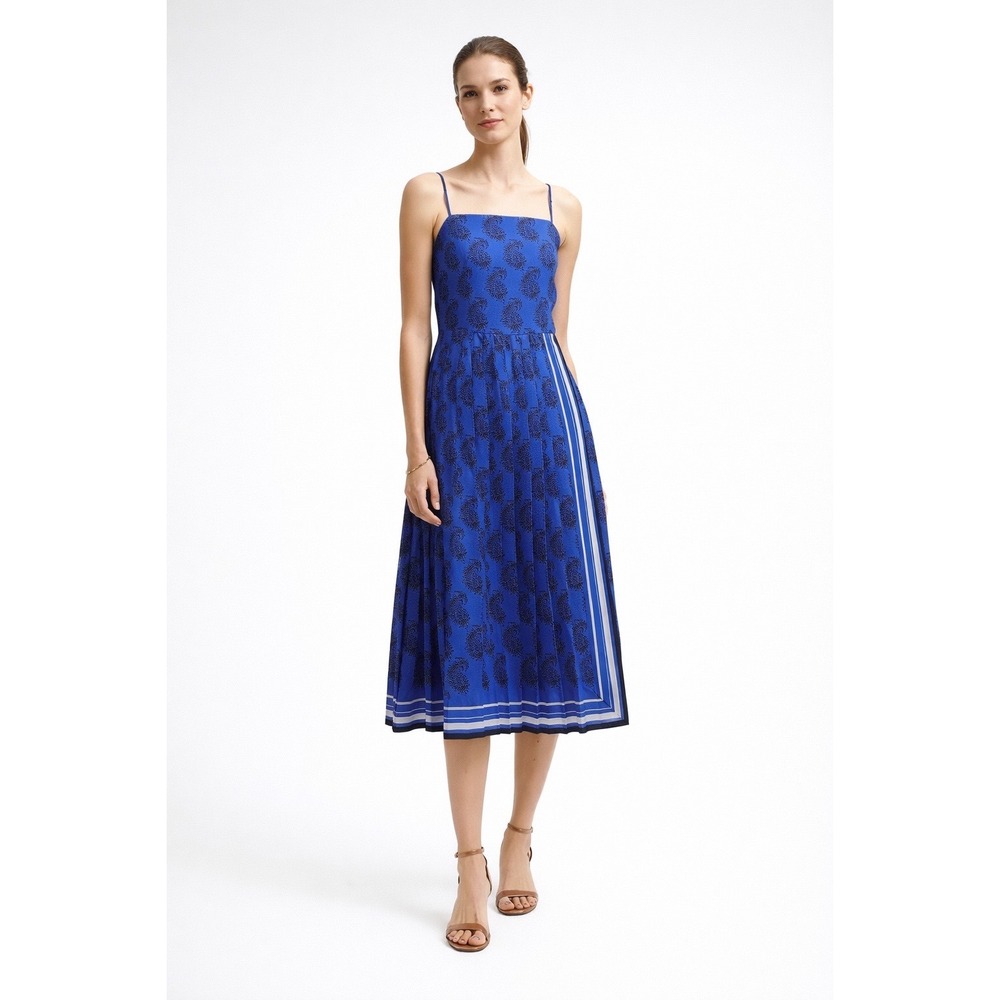 Banana Republic Cobalt Blue Paisley Midi‎ Dress Size 2 Pleated Sporty Chic